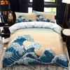 Dynetrekk i japansk stil King Queen Full størrelse Ukiyo-e-tema bølgemønster polyester sengetøysett Fuji Mountain Exotic Style