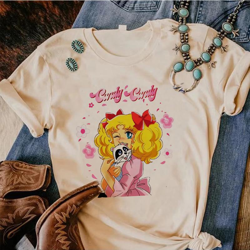 Lata 90. Kawaii Cukierki Cukierki Anime Letni Top Koszulka Damska Nadruk Koszulka Grunge Anime Manga Koszulka Topy Graficzny Estetyczny