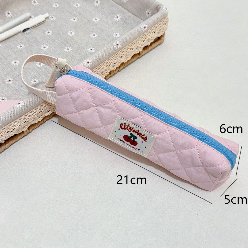 Floral Pattern Quilted Pencil Bags Bow Design Pen Cases Kawaii Pencil Pouches School Use