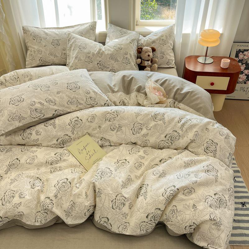 

Floral All-Cotton 4-Piece Bedding Set with Duvet Cover 1.2m Bed Sheet 3-Piece Set