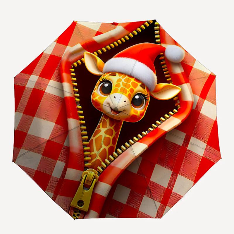

1pc Giraffe Plaid Automatic Folding Umbrella Compact 8 Rib Design, Durable Iron Frame for Travel, Outdoor, a0920087