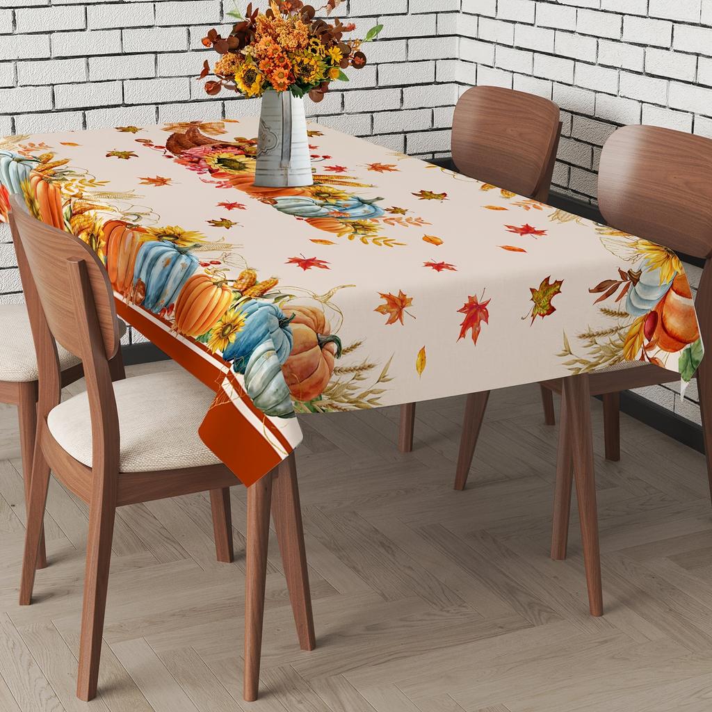 Autumn Pumpkins Sunflowers Tablecloth for Table Decor Fall Harvest Maple Leaf Kitchen Dining Table Cloth Thanksgiving Decoration