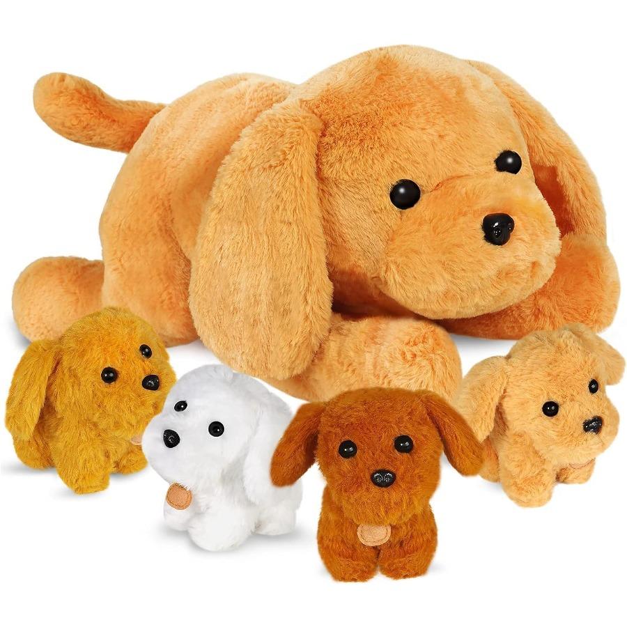 

Puppy Stuffed Animals Playthings designed for Ages 0-8+ Cotton Fabric Gentle Pink Adorable Mommy Dog featuring 4 Infant Puppies Xmas Birth Date United States