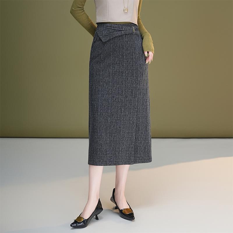 Women's High-Waisted Slit Pencil Skirt - Autumn Slim Fit Fashionable Drape Style