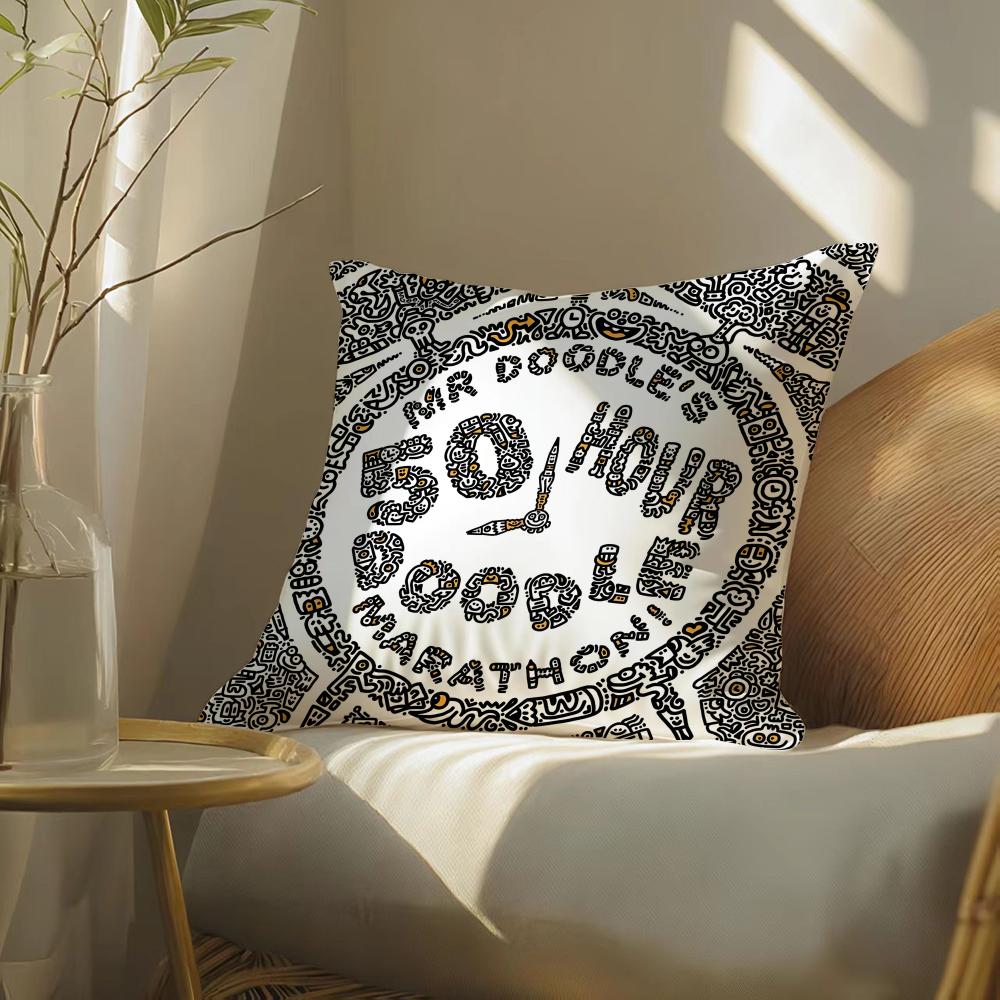 Famous Genius Graffiti Art Mr Doodle Pillow Case Double-Sided Plush Sofa Cushion Covers Organic Breathable Invisible Zipper