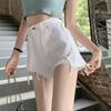 Youthful Comfortable Skinny Fashionable and Versatile White Broken Holes Denim Shorts Female Summer High-waisted Thin Raw Edge A-line Wide-leg Pants