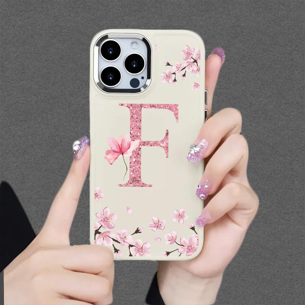 Cherry Blossom Letters Case,suitable for iPhone 16 15 14 13 12 11 Pro Max X XS XR