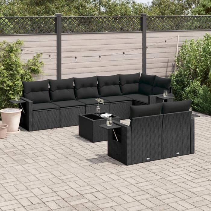 VidaXL Garden Lounge Set with Cushions 9 Pcs, Patio Sofas, Patio Furniture Set, Outdoor Furniture, Black 3220424