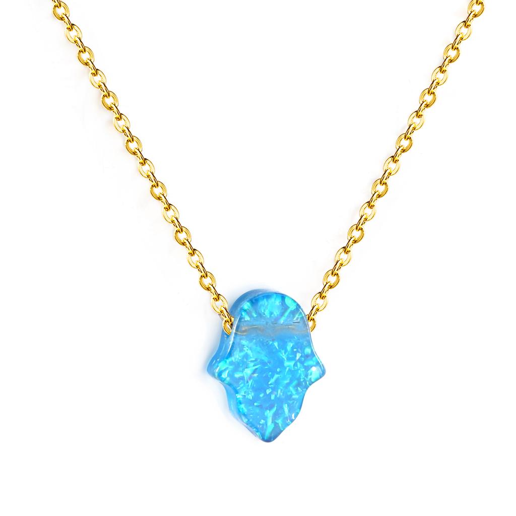 Opal Hamsa Hand Necklace Je Jewelry for Women Gold Color Stainless Steel Choker Chain Pendant Jewelry Wholesale