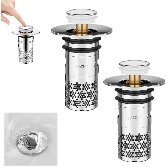 2025 Upgraded Bathroom Sink Stopper Hair Catcher, Stainless Steel Floor Drain Strainer, Pop-Up Sink Drain Strainer with Removable Strainer Basket,
