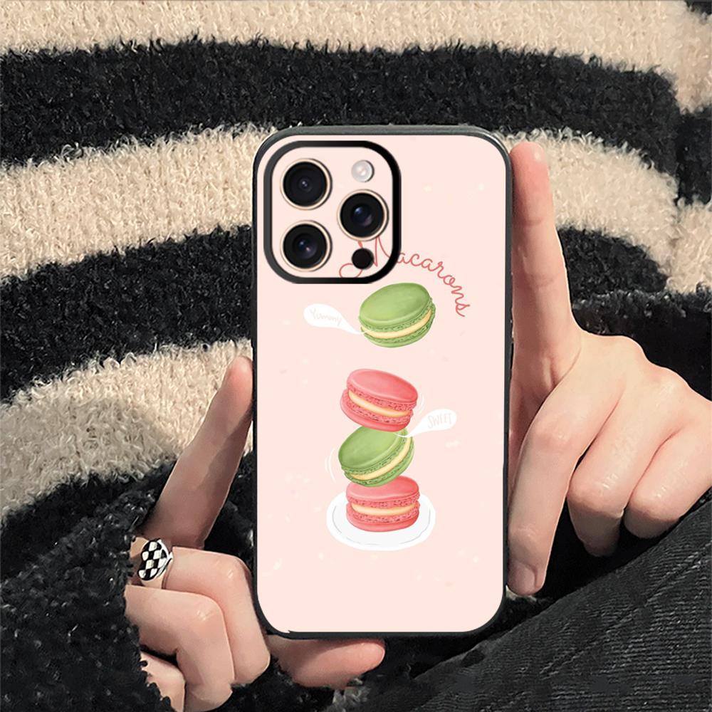 Macaron Cute Pink Girl Pattern Phone Case For iPhone 17 16 E 15 14 13 12 Plus Mini Pro Max Soft Black Shockproof Cover