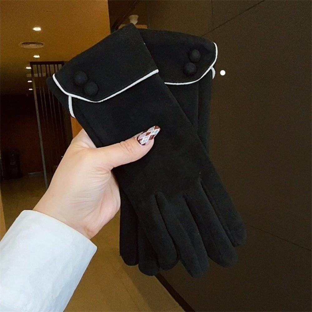 Plush Women Suede Gloves Full Finger Winter Mittens Fashion  Gloves  Ladies