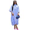 European and American women's clothing summer new fashion semi-turtleneck bat sleeve loose pocket striped dress dress