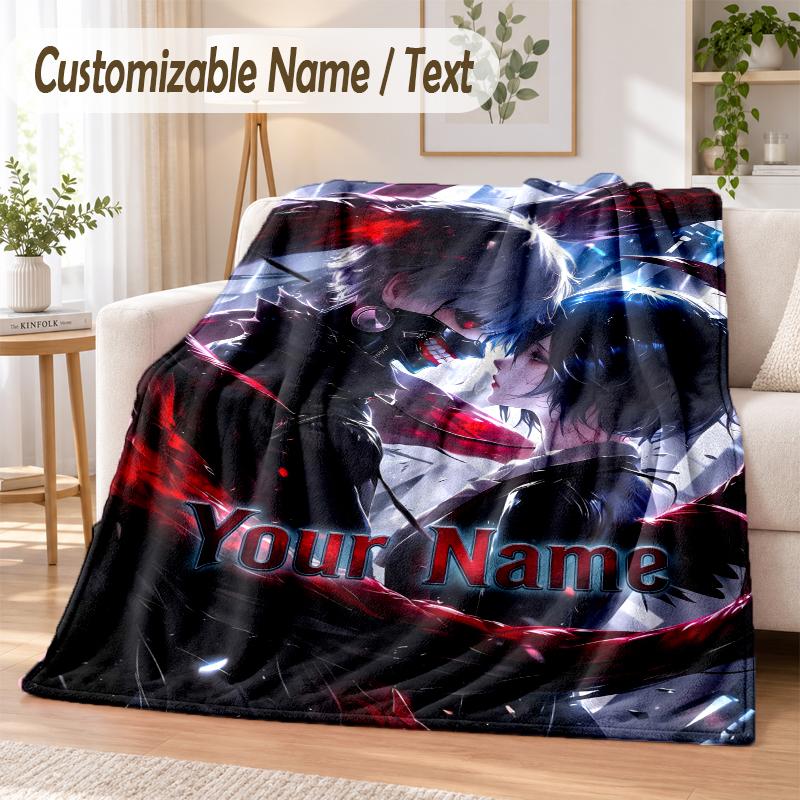 Tokyo Ghoul Custom Name Flannel Throw Blanket Soft Warm for Sofa Bed Indoor Home Use