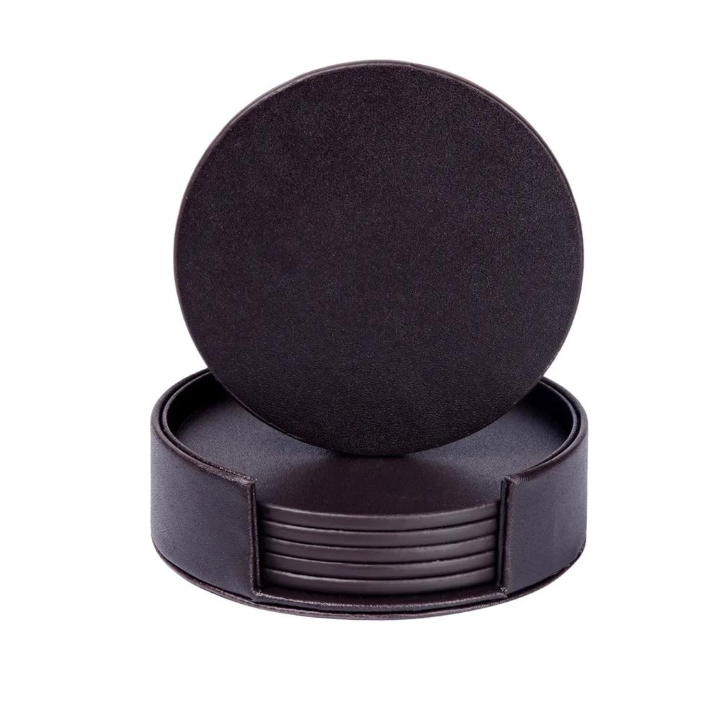 6PCS Hot Sale PU Leather Marble Coaster Drink Coffee Cup Mat Easy To Round Tea Pad Table Holder Clean Placemats Coaster Set