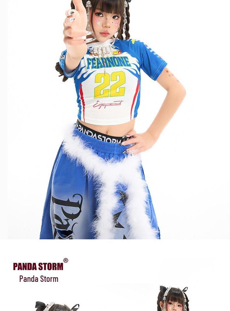 Girls' Hip Hop Dance Outfit: Short Sleeve T-shirt with Ripped Pants or Shorts Set for Performances