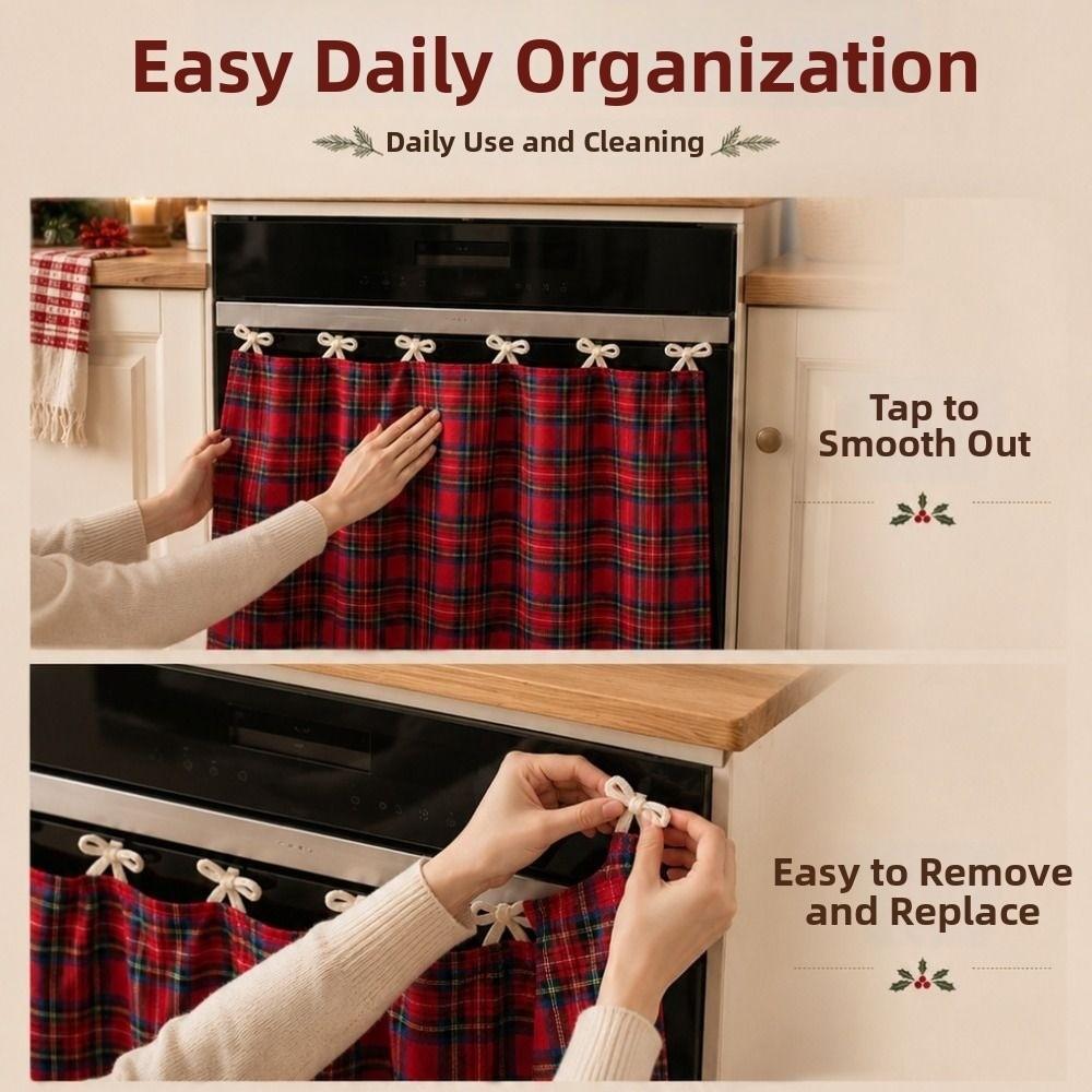 Ruffle Trim Oven Door Curtain Rural Style Plaid Dishwasher Cover Skirt Washable Easy To Install Christmas Oven Skirt