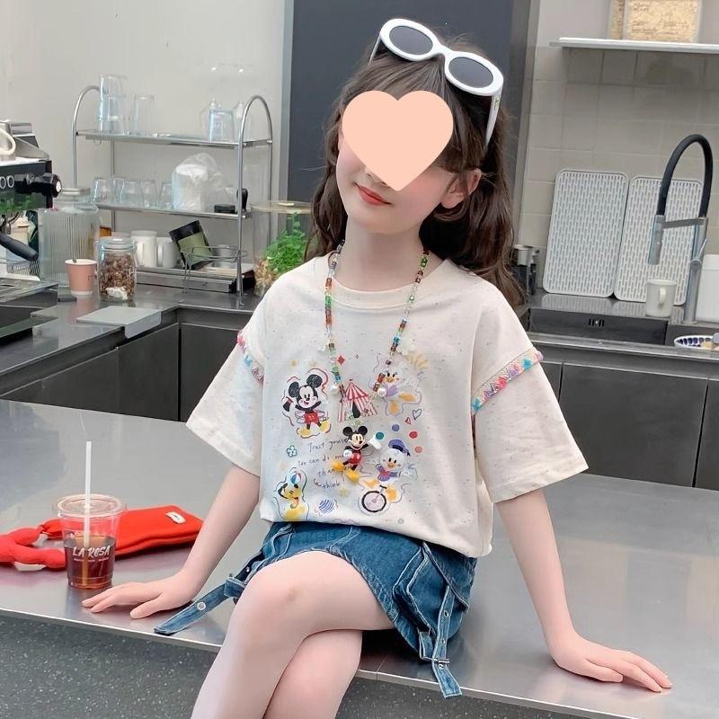 Girls Summer Loose Short Sleeve T Shirt with Cute Cartoon Print 120