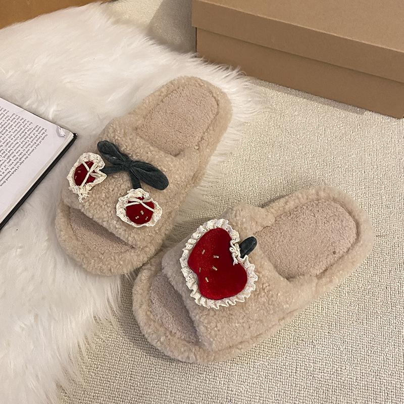

Милые маленькие тапочки-яблочки с вишенками, женская одежда 2025, осень-зима, домашние нескользящие теплые хлопковые тапочки на один палец 41 хаки