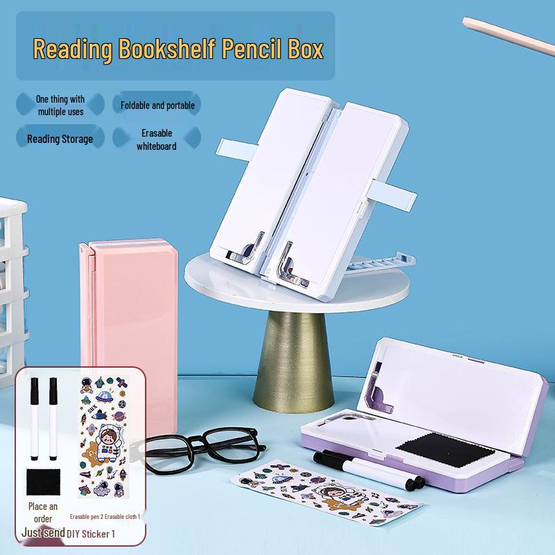 Multi-Functional Reading Stand & Pencil Case: Dual-Use Stationery Box and Bookshelf