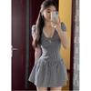 Retro French V-Neck Plaid Short Dress - Women's Slimming Summer Style