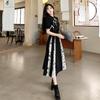 Spring and summer large size new Chinese retro improved cheongsam skirt fat mm black and white contrasting colors gentle national style temperament dr