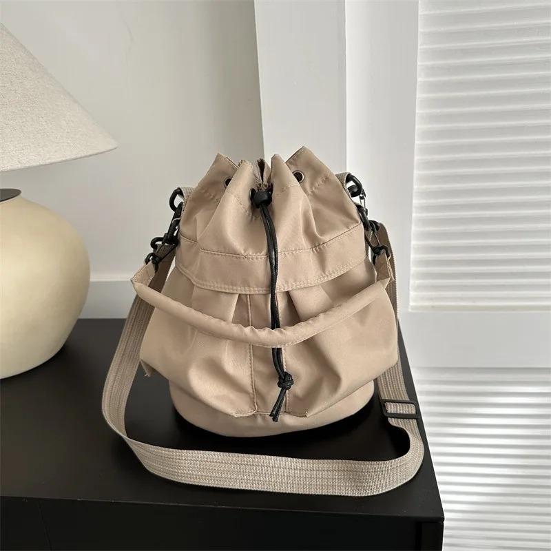 Minimalist Oxford Large Capacity Bucket Bag with Drawstring Closure ,Adjustable Strap Lightweight Crossbody Purse Casual Handbag