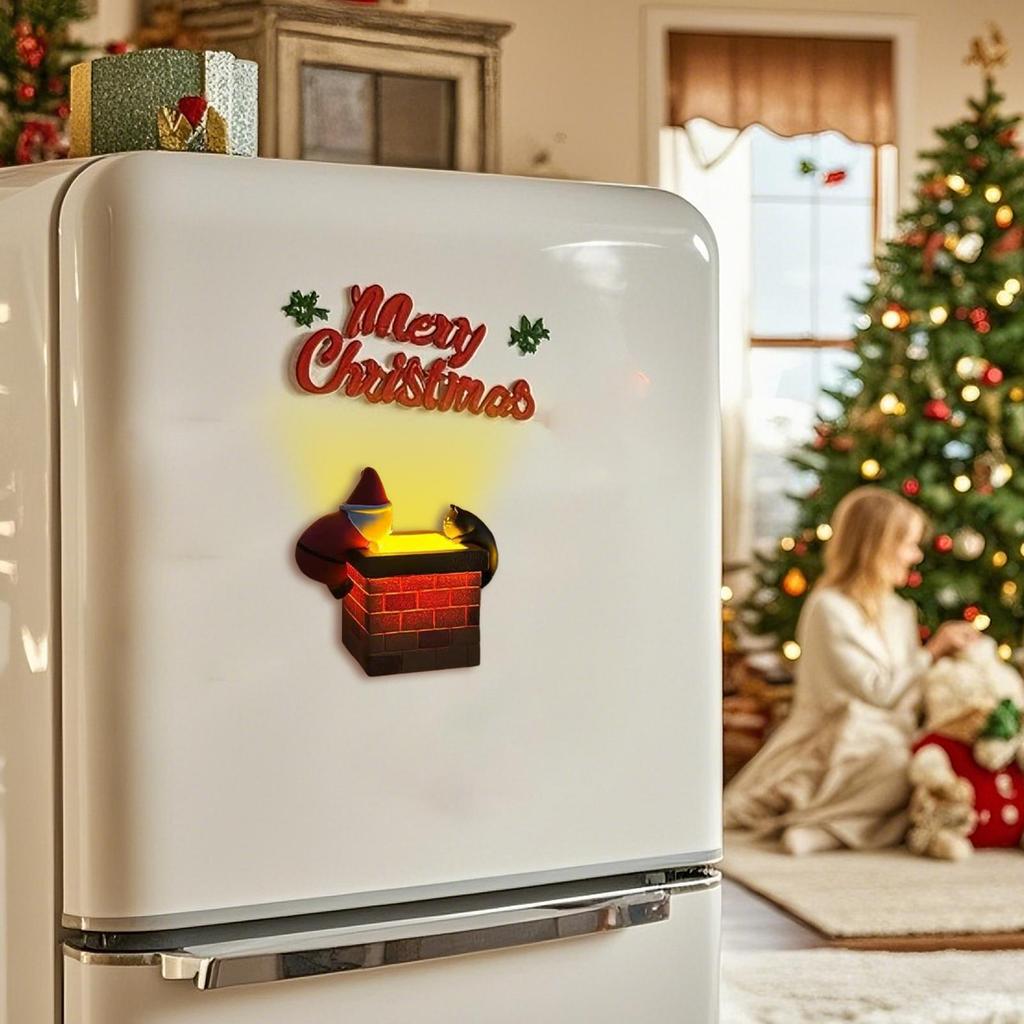 Magnets For Fridge Glow Santa Claus Black Cat Climbing Chimney Locker Button Magnet Magnetic Decoration Sticker For Holiday
