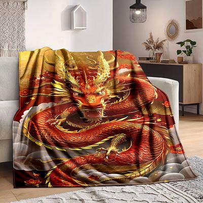 1pc Dragon, Traditional Art Blanket Lightweight Blanket Throw Blanket For Sofa, Bed, Travel, Camping, Livingroom, Office, Couch, Chair Yy251010071