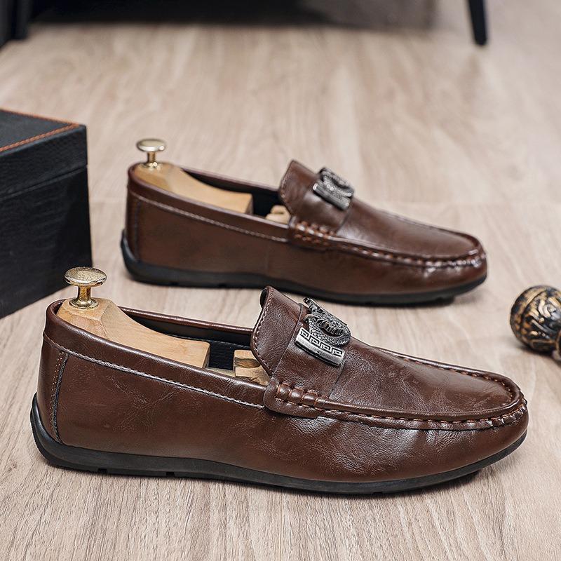 

Doudou shoes men s new men s one-pedal business casual leather shoes lazy high-end British men s shoes 44 коричневый