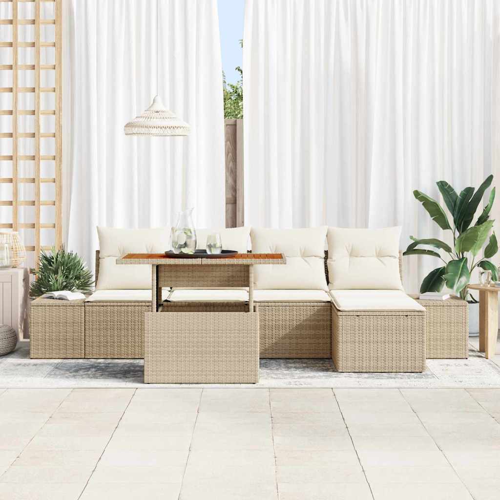 Garden Sofa Set 6 pcs Beige Poly Rattan