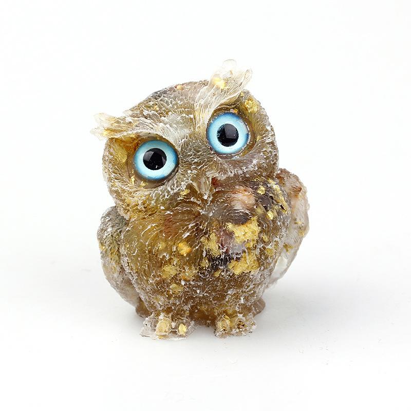 1PCS Natural Crystal Stone Gravel Owl Animal Crafts Hand Made Small Figurines DIY Resin Table Decor Home Decor Collect Gifts