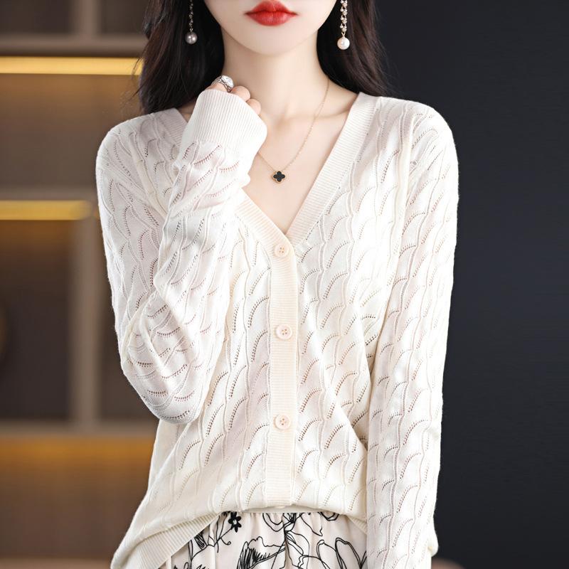 Women S V Neck Long Sleeve Knit Cardigan Slim Fit Solid Color Outerwear