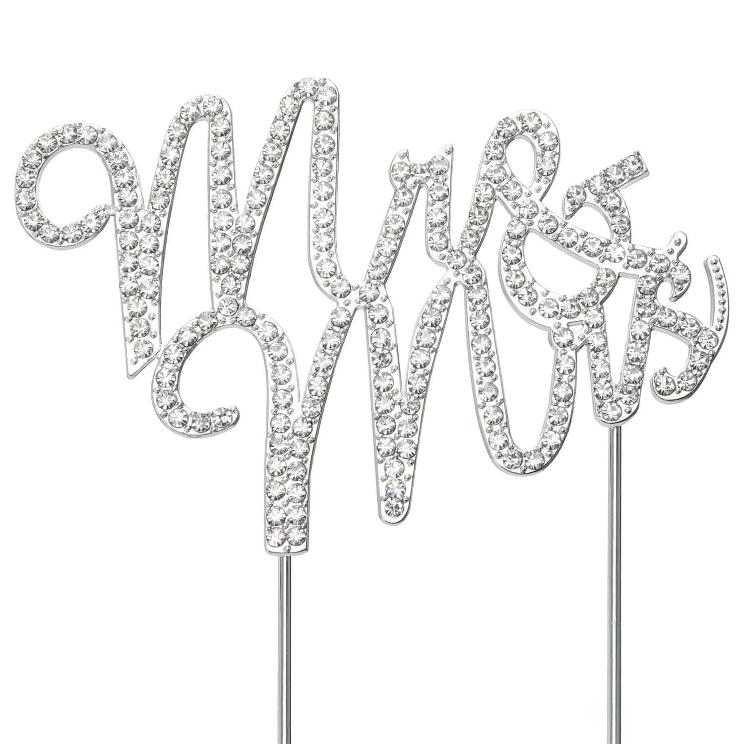 

Mr and Mrs Wedding Cake Topper Sparkly Crystal Rhinestone Sign for Wedding Cake Premium Silver Metal Anniversary Decoration срібний