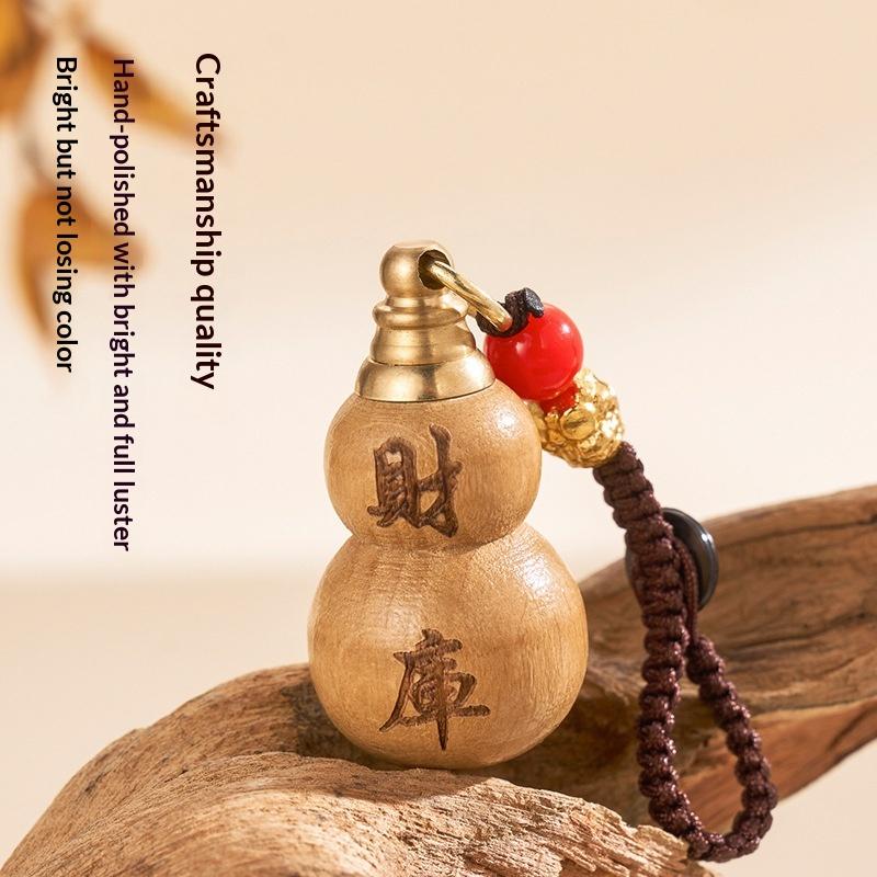 1Pcs Paulownia Wood Lucky Gourd Keychain Wealth Blessing Fengshui Pendant for Car Key Bag Hanging Decor Souvenir