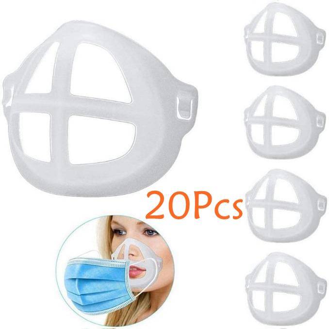 

20 шт. 3D маска для рта, дышащая клапанная маска, внутренний кронштейн, пищевой силиконовый держатель для маски, моющаяся многоразовая подушечка 20 Pcs