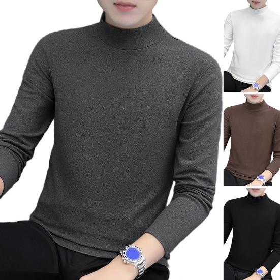 Half High Collar Long Sleeves Stretchy Men T-shirt Autumn Winter Double Sided Velvet Bottoming Business Top