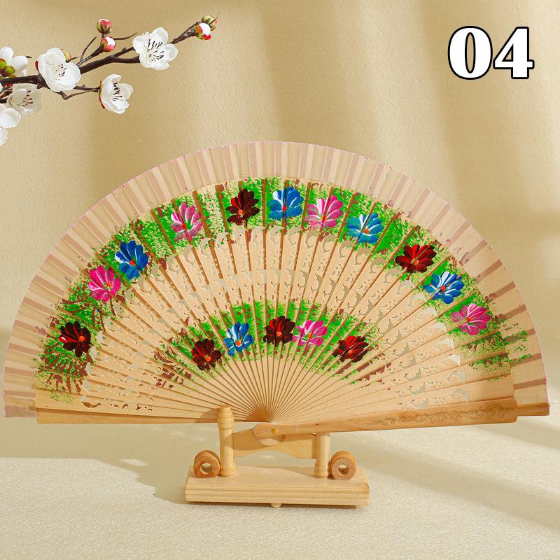 Folding Fan Wood Spanish Fan for Dancing Printing Hand Folding Fan Performances Prop Home Decor Ornaments Craft Gifts for Guest