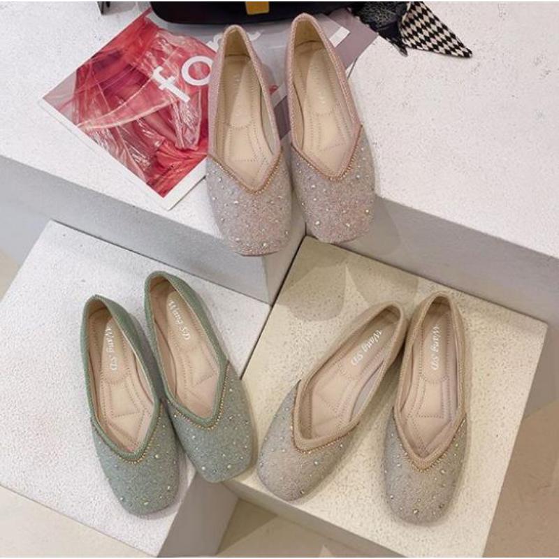 WTEMPO Dámské ploché boty Módní síťovina se čtvercovou špičkou Prodyšná Pohodlná Měkká podešev Drahokamu Všestranný Temperament Nízký podpatek Samostatné boty