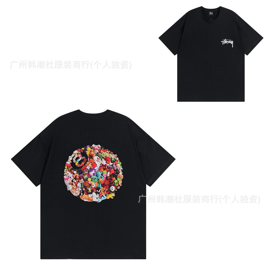 [2] American trendy brand short-sleeved t-shirt black and white collection printed short-sleeved t-shirt casual couple men and women of the same style