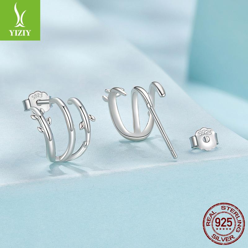 S925 Sterling Silver Leaf Multi-Circle Stud Earrings Ladies, Niche Silver Whole Body Stud Earrings