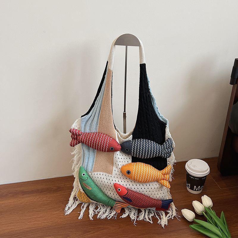 Women's Lazy Style Knitted Tote Bag - Versatile, Fashionable, Large Capacity, Single Shoulder, White