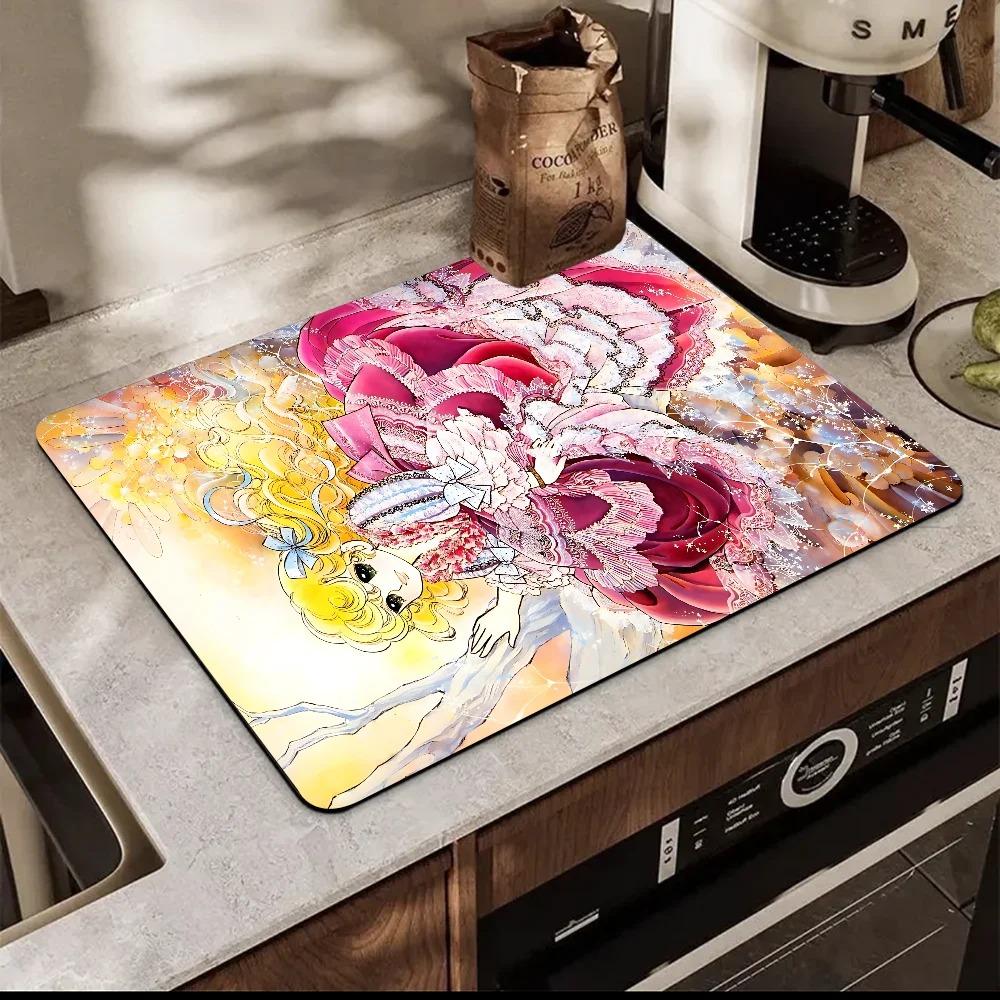 Cartoon Women's Candy Candy Printed Dish Drying Mat Super Absorbent Coffee Drain Pad Tableware Quick Dry Rug Kitchen Dinnerware