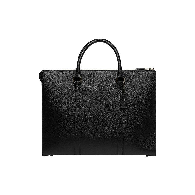 

COACH Graham 40 signature logo embossed charm zipper closure split cow leather briefcase hand crossbody shoulder bag large size men s black чорний