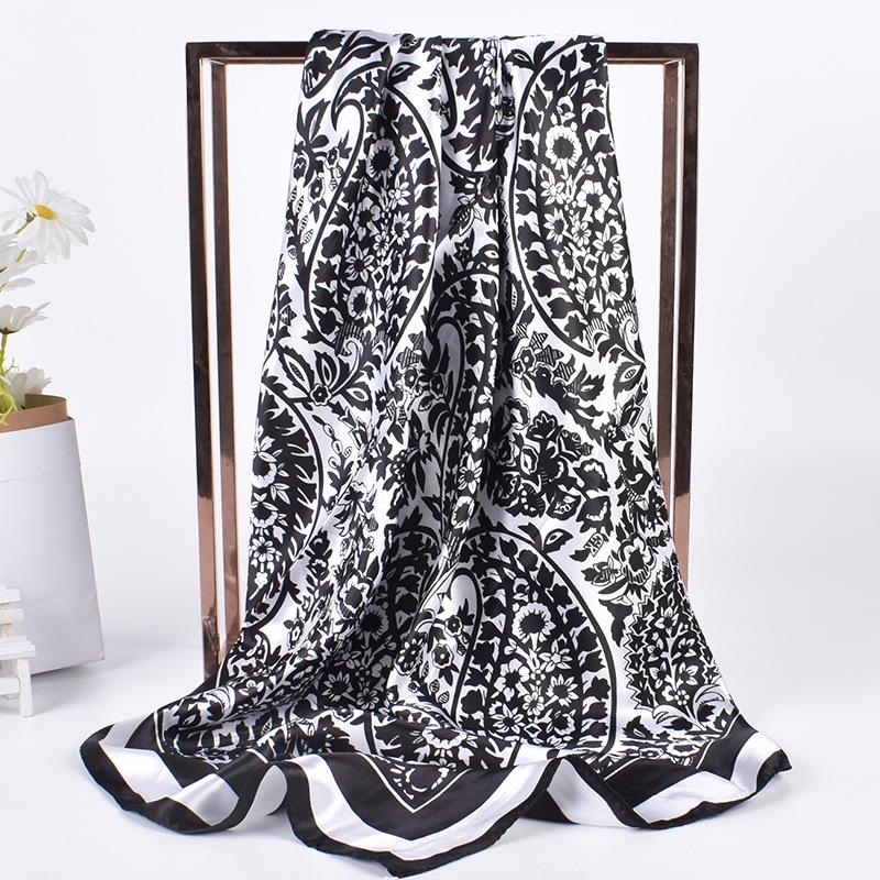 New Cashew Flower Pattern Printing 91 * 91 Satin Large Square Scarf Silk Scarf Spot Wholesale, Yiwu