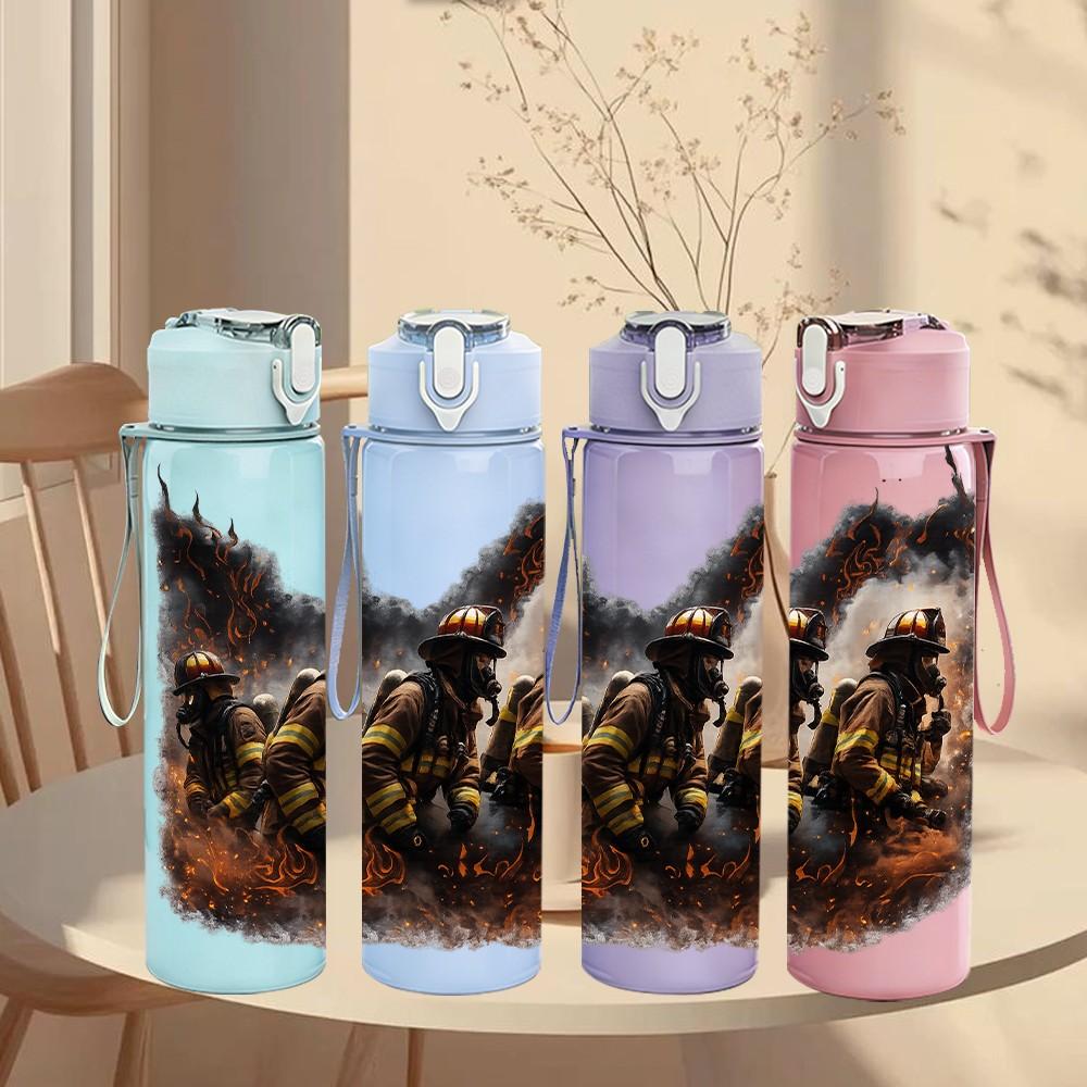 1PC Burning Tiger Flame Wild Animal Art 750ml Color Plastic Sports Water Bottle Leakproof Flip Straw Lid Suitable for Sports Office Home Use