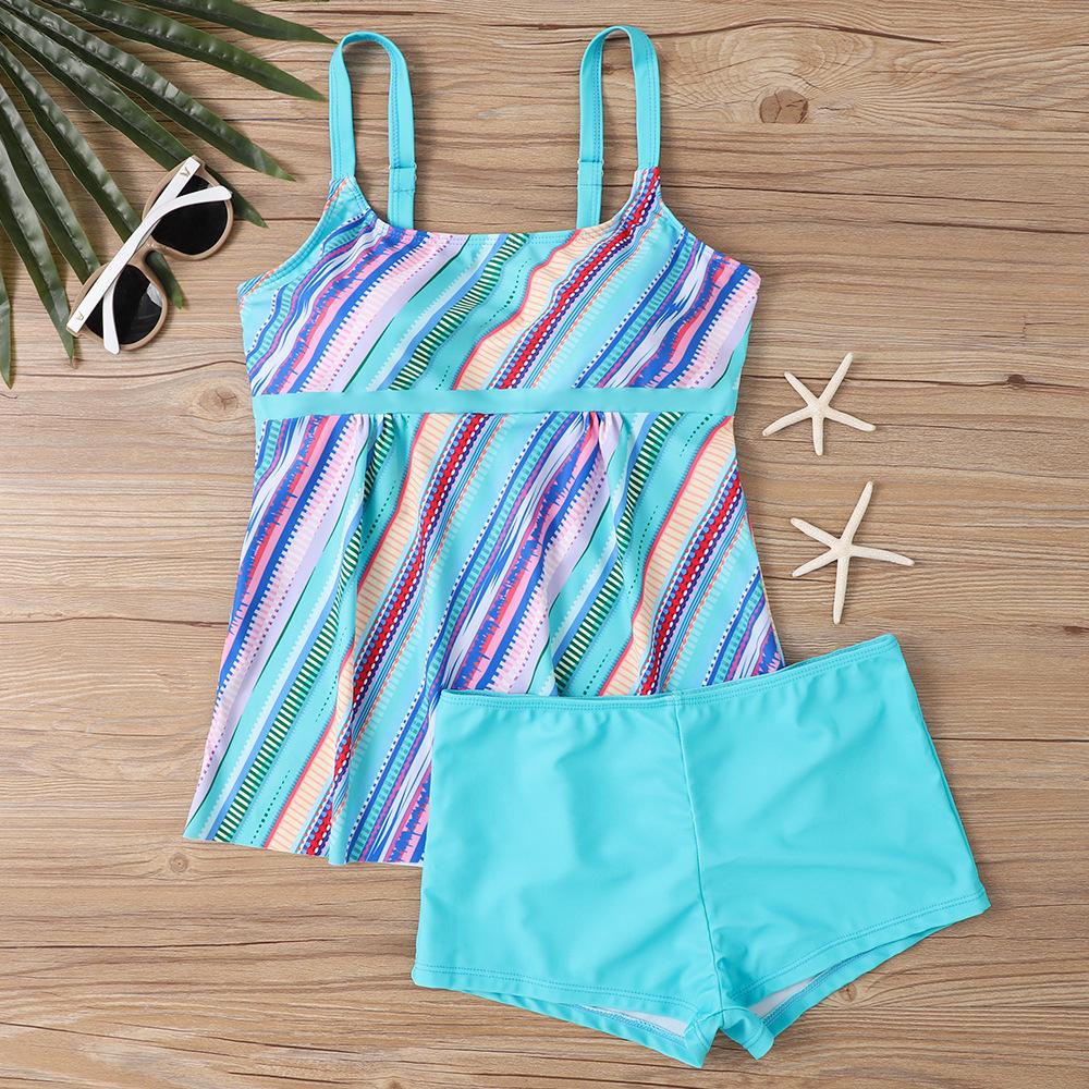 New large size split flat angle print two-piece women's swimsuit