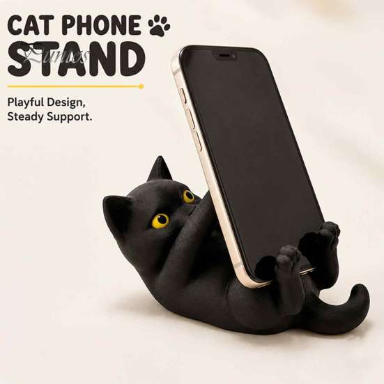 Cat Cell Phone Holder 3D Printed Holder, Lying Kitten Mobile Stand, Hands Free Stand Figurine for Home Office Desk Decor, Gift Lovers