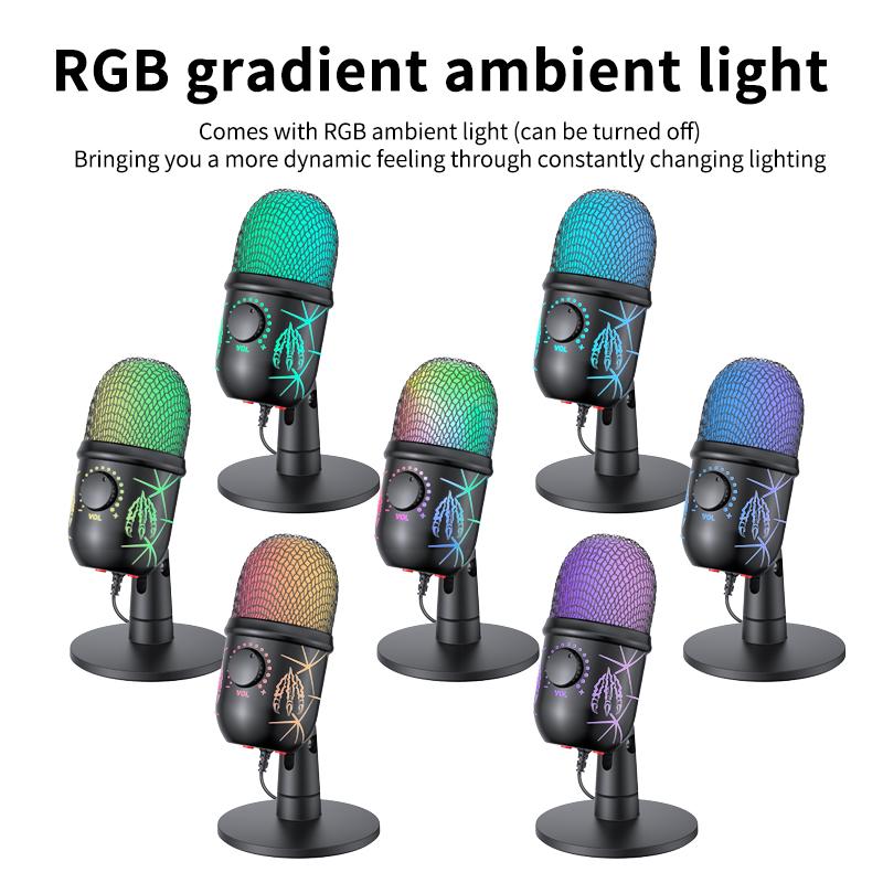Microfono USB Play Gaming Mic per PC Mac PS4/5 Microfono Podcast con RGB Mute Monitor Riduzione del Rumore per Registrazione Streaming