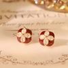 Vintage Clover Zircon Drop-Enameled Stud Earrings In Red Alloy Post Minimalist Elegant Lightweight Jewelry
